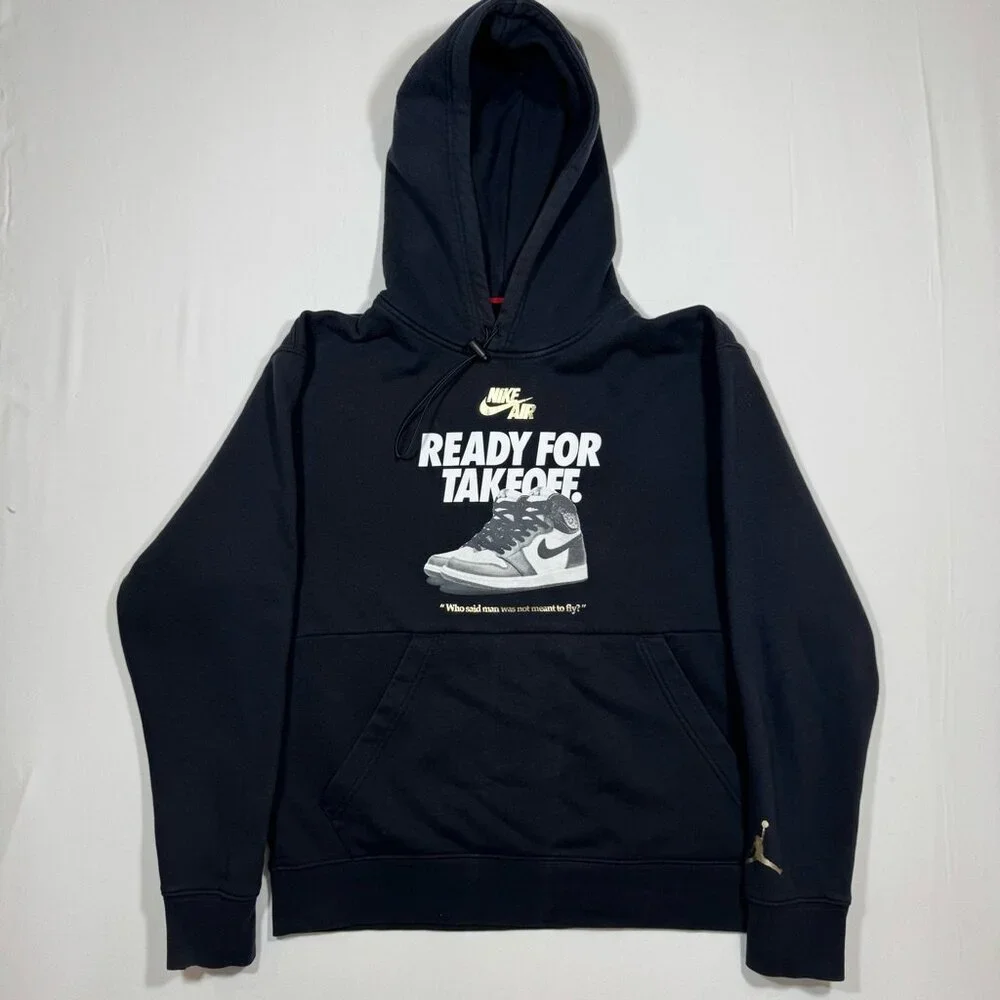 Nike Air Jordan “Ready for Takeoff” Hoodie Men’s M Black Fleece Lined Streetwear